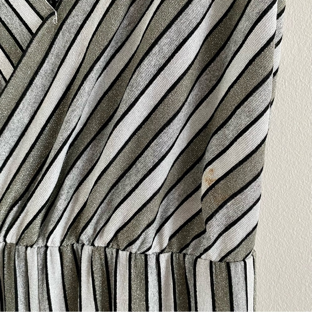 Striped Silver Glitter Casual Playsuit Jumpsuit Romper Stretch Wide Leg - Picture 14 of 16